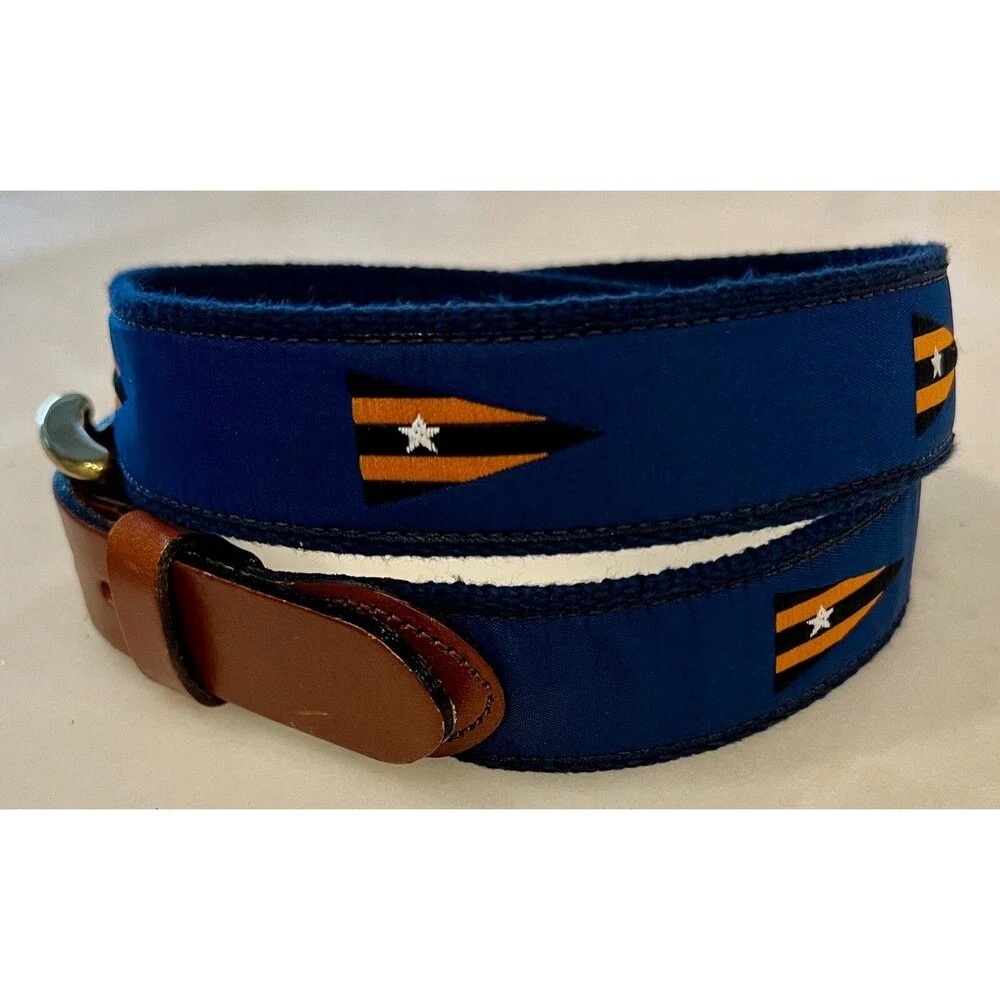 Leather Man Ltd Nautical Flag Belt - Canvas / Leather Men's Size 32 Blue Orange